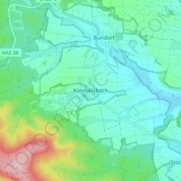 Mappa topografica Kimmelsbach, altitudine, rilievo