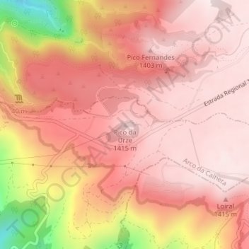 Mappa topografica Pico da Urze, altitudine, rilievo