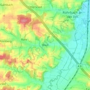 Mappa topografica Waal, altitudine, rilievo