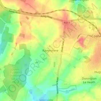 Mappa topografica Ravenstone, altitudine, rilievo