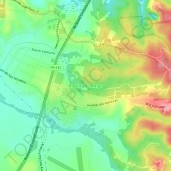 Mappa topografica Borda do Campo, altitudine, rilievo