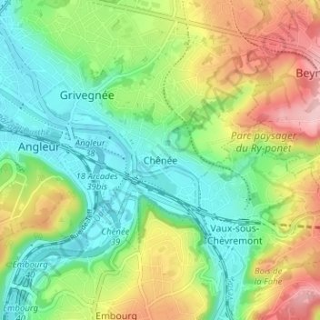 Mappa topografica Chênée, altitudine, rilievo