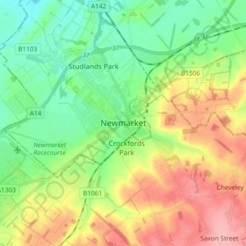 Mappa topografica Newmarket, altitudine, rilievo
