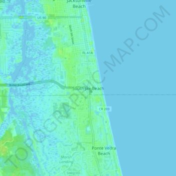 Mappa topografica South Jax Beach, altitudine, rilievo
