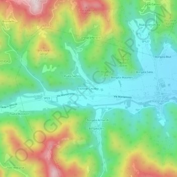Mappa topografica Cavaliggi, altitudine, rilievo