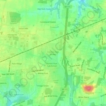 Mappa topografica Country Club Estates, altitudine, rilievo