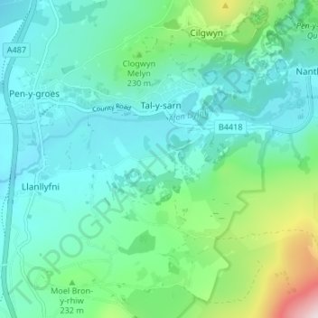Mappa topografica Tanyrallt, altitudine, rilievo