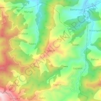 Mappa topografica Baghar, altitudine, rilievo
