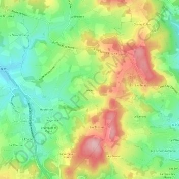 Mappa topografica Lavau, altitudine, rilievo