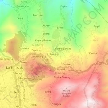 Mappa topografica Anoding, altitudine, rilievo