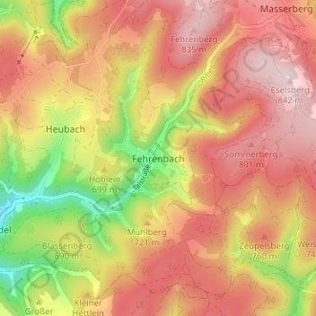Mappa topografica Fehrenbach, altitudine, rilievo