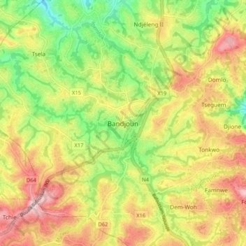 Mappa topografica Bandjoun, altitudine, rilievo
