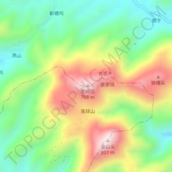 Mappa topografica 老岭山, altitudine, rilievo