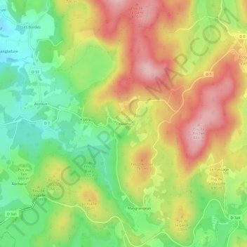 Mappa topografica Orladeix, altitudine, rilievo