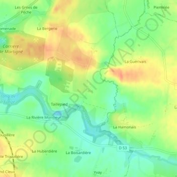 Mappa topografica La Monnerie, altitudine, rilievo