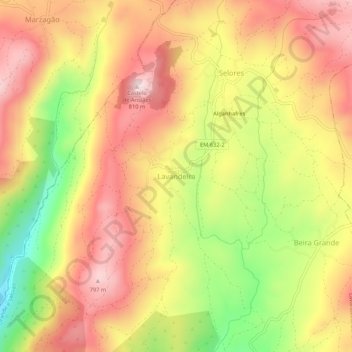Mappa topografica Lavandeira, altitudine, rilievo