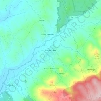 Mappa topografica Aldeia Grande, altitudine, rilievo