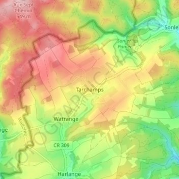 Mappa topografica Tarchamps, altitudine, rilievo