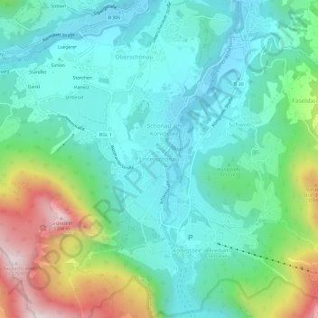 Mappa topografica Unterschönau, altitudine, rilievo