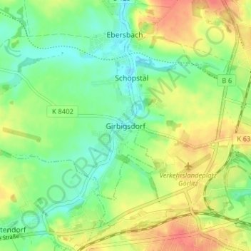 Mappa topografica Girbigsdorf, altitudine, rilievo