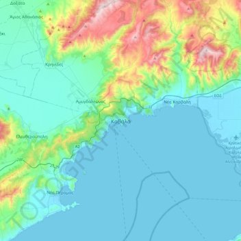 Mappa topografica Καβάλα, altitudine, rilievo