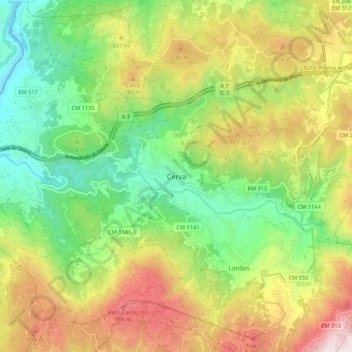 Mappa topografica Cerva, altitudine, rilievo