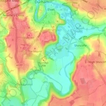 Mappa topografica Houghall, altitudine, rilievo