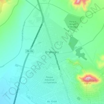 Mappa topografica El Milagro, altitudine, rilievo