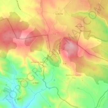 Mappa topografica Entraygues, altitudine, rilievo