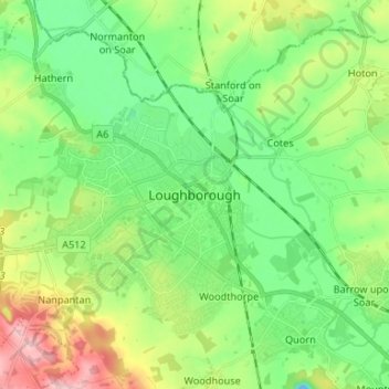 Mappa topografica Loughborough, altitudine, rilievo