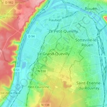 Mappa topografica Le Grand-Quevilly, altitudine, rilievo
