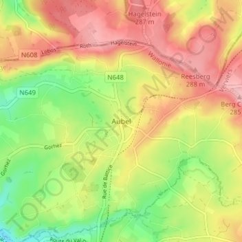 Mappa topografica Aubel, altitudine, rilievo