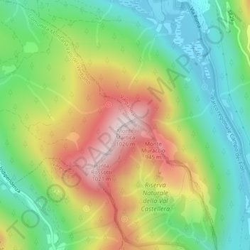 Mappa topografica Monte Martica, altitudine, rilievo