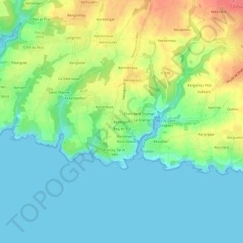 Mappa topografica Kerangoff, altitudine, rilievo