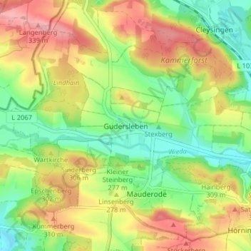 Mappa topografica Gudersleben, altitudine, rilievo