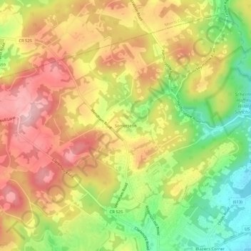 Mappa topografica Somersetin, altitudine, rilievo