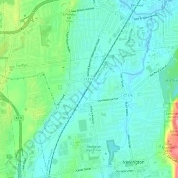 Mappa topografica Newington Junction, altitudine, rilievo