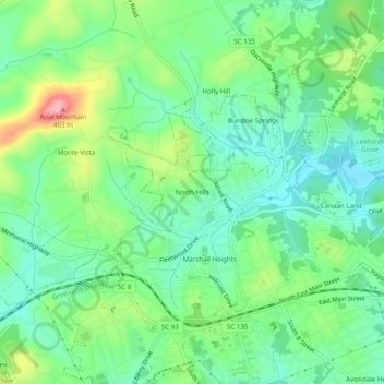 Mappa topografica North Hills, altitudine, rilievo