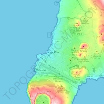 Mappa topografica Hanga Roa, altitudine, rilievo
