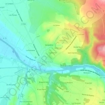 Mappa topografica Le Guirou, altitudine, rilievo