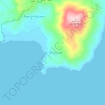 Mappa topografica San Francisco, altitudine, rilievo