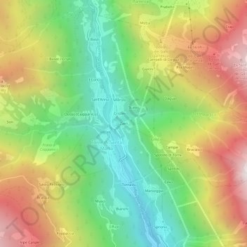 Mappa topografica Zarri, altitudine, rilievo