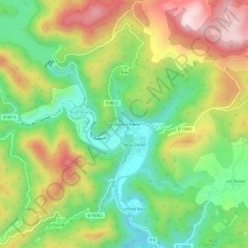 Mappa topografica Les Bains d'Avène, altitudine, rilievo