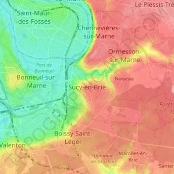 Mappa topografica Sucy-en-Brie, altitudine, rilievo