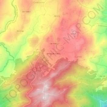 Mappa topografica Antigo de Curros, altitudine, rilievo