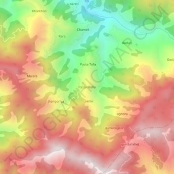 Mappa topografica Pasta Malla, altitudine, rilievo