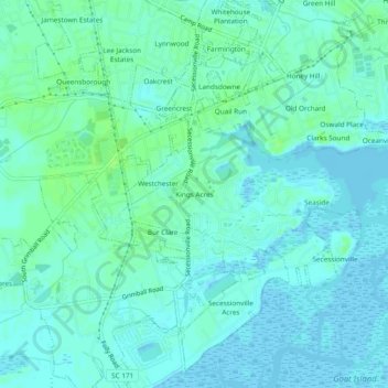 Mappa topografica Kings Acres, altitudine, rilievo