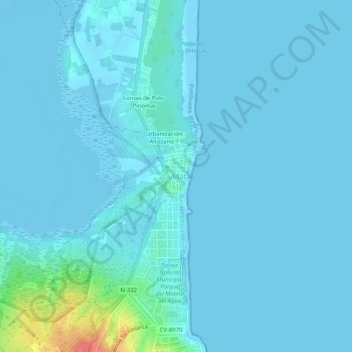 Mappa topografica La Mata, altitudine, rilievo