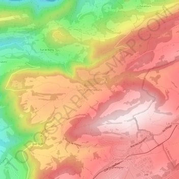 Mappa topografica Les Pommerats, altitudine, rilievo
