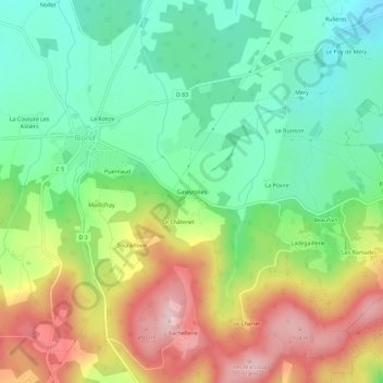 Mappa topografica Gateyrolles, altitudine, rilievo